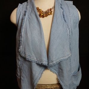 Style & Co Washed Denim Vest w Fringe
